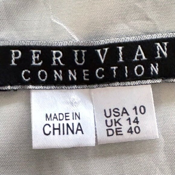 Peruvian Connection Ikat Fit and FlareDress Size 10 Blue White Sleeveless - Picture 6 of 11